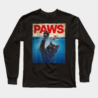 vintage Paws Parody Black Cat Chasing a Cute Scared Mouse Top Kitten Long Sleeve T-Shirt